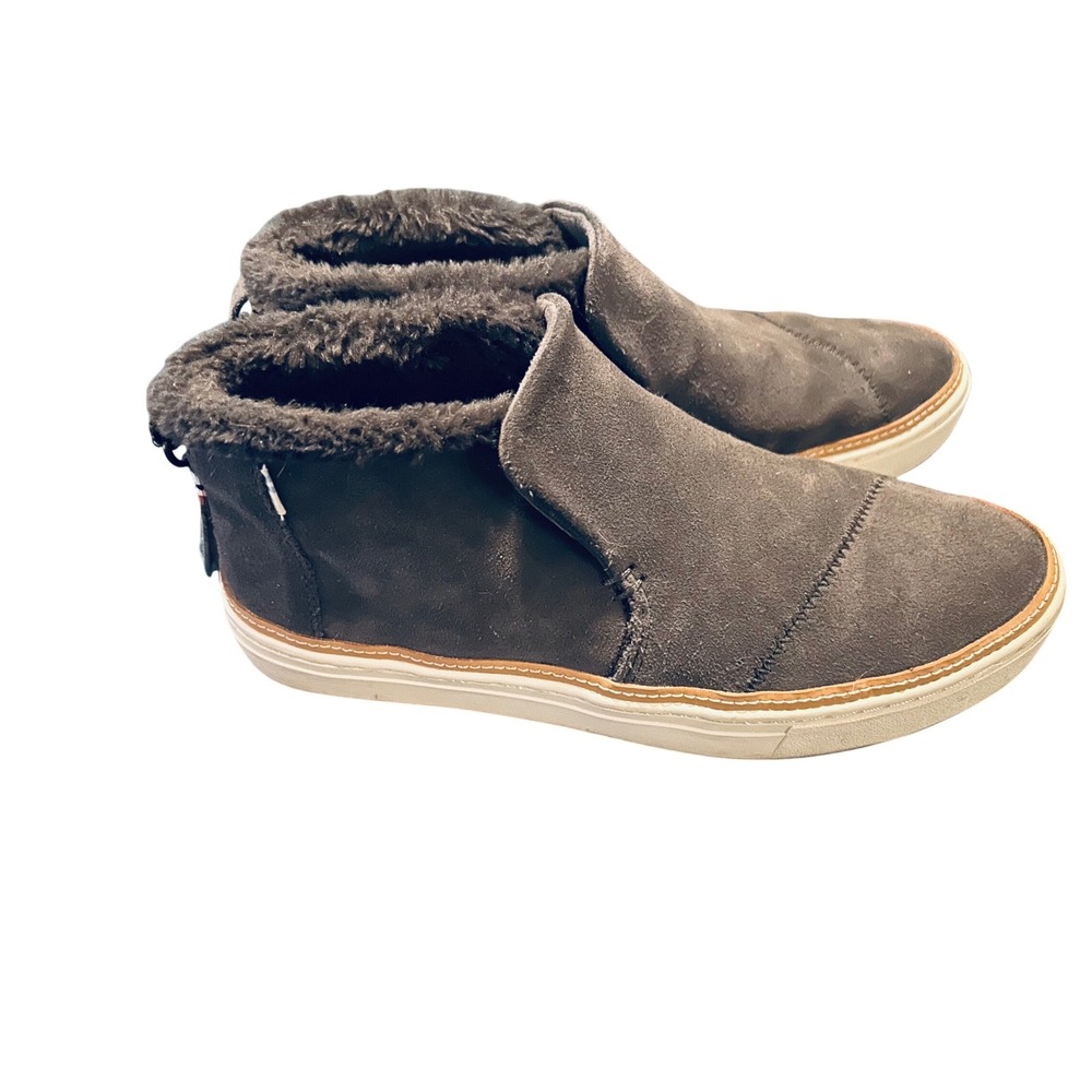 TOMS‎ Women's Gray Suede Faux Fur Lined Ankle Boots Slip On Comfort Size W9